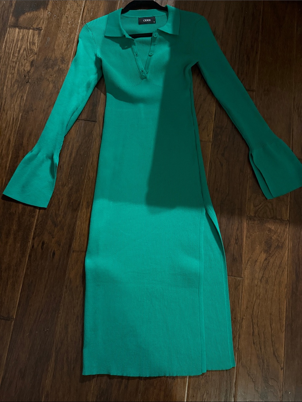 Cider Teal Midi Ribbed Polo Dress